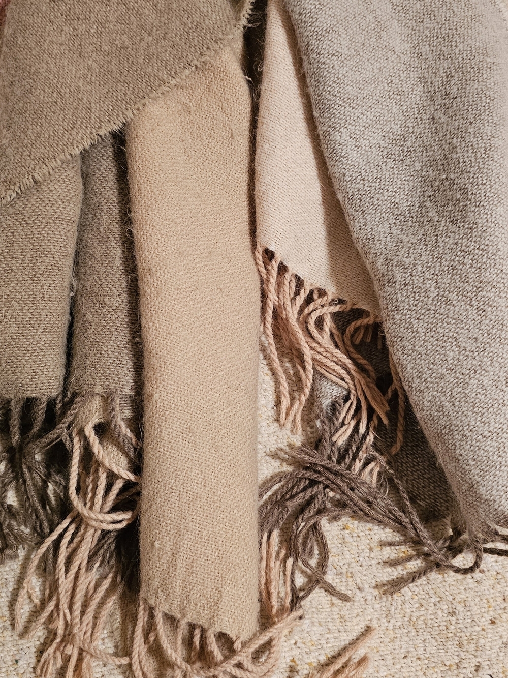 Neutral Fringe Scarf Shawl - Soft Beige and Taupe